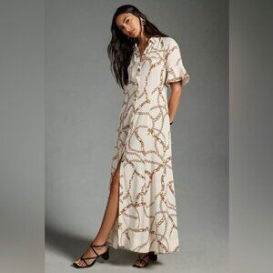 Maeve Chain Print Collared Button Up Shirt Midi Maxi Dress Anthropologie XXS